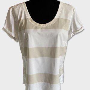Lululemon Tan & White Striped Short Sleeve Top Size 12